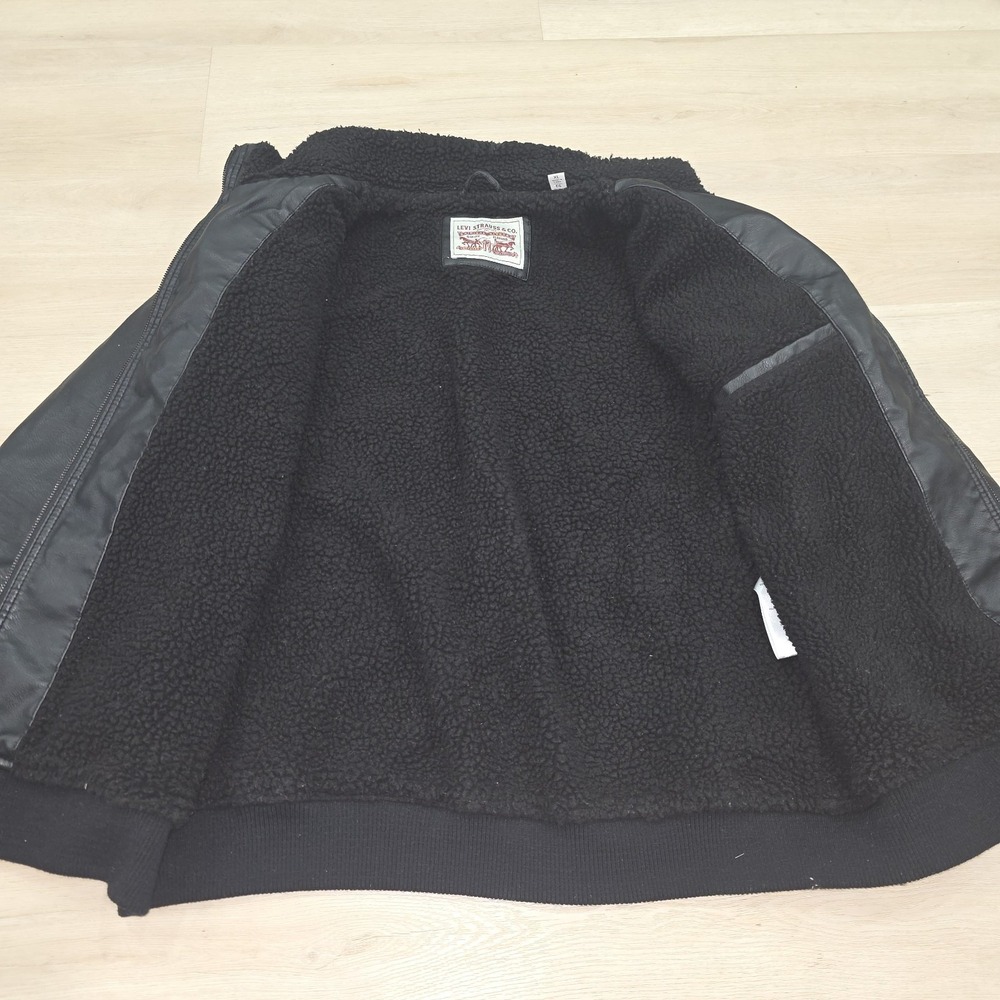 Levis Faux Leather Jacket Coat Sherpa Lined Black Aviator Bomber Size XL - Picture 11 of 15